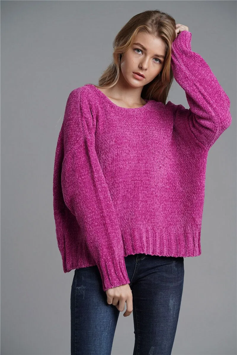 Autumn and Winter Pullover Backless Bat Sleeve Sweater