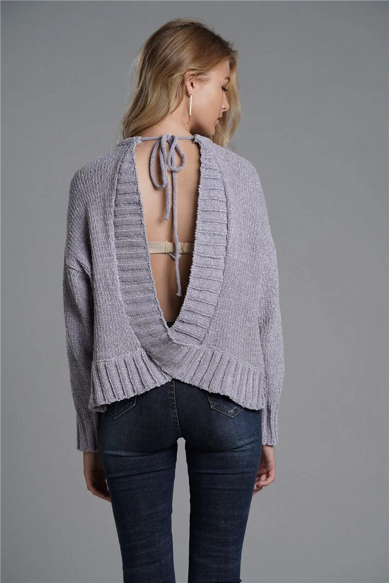 Autumn and Winter Pullover Backless Bat Sleeve Sweater