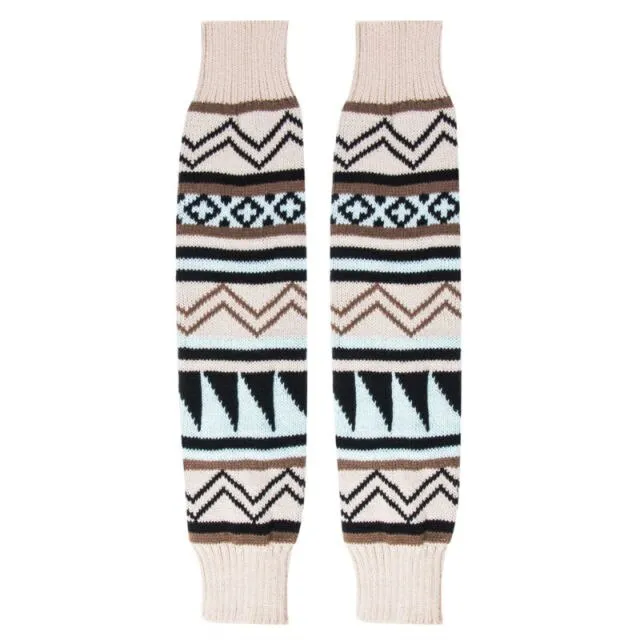 Aztec Leg Warmers Boho Turquoise Tan Camel Black Tribal Southwestern Print Legwarmers One Size