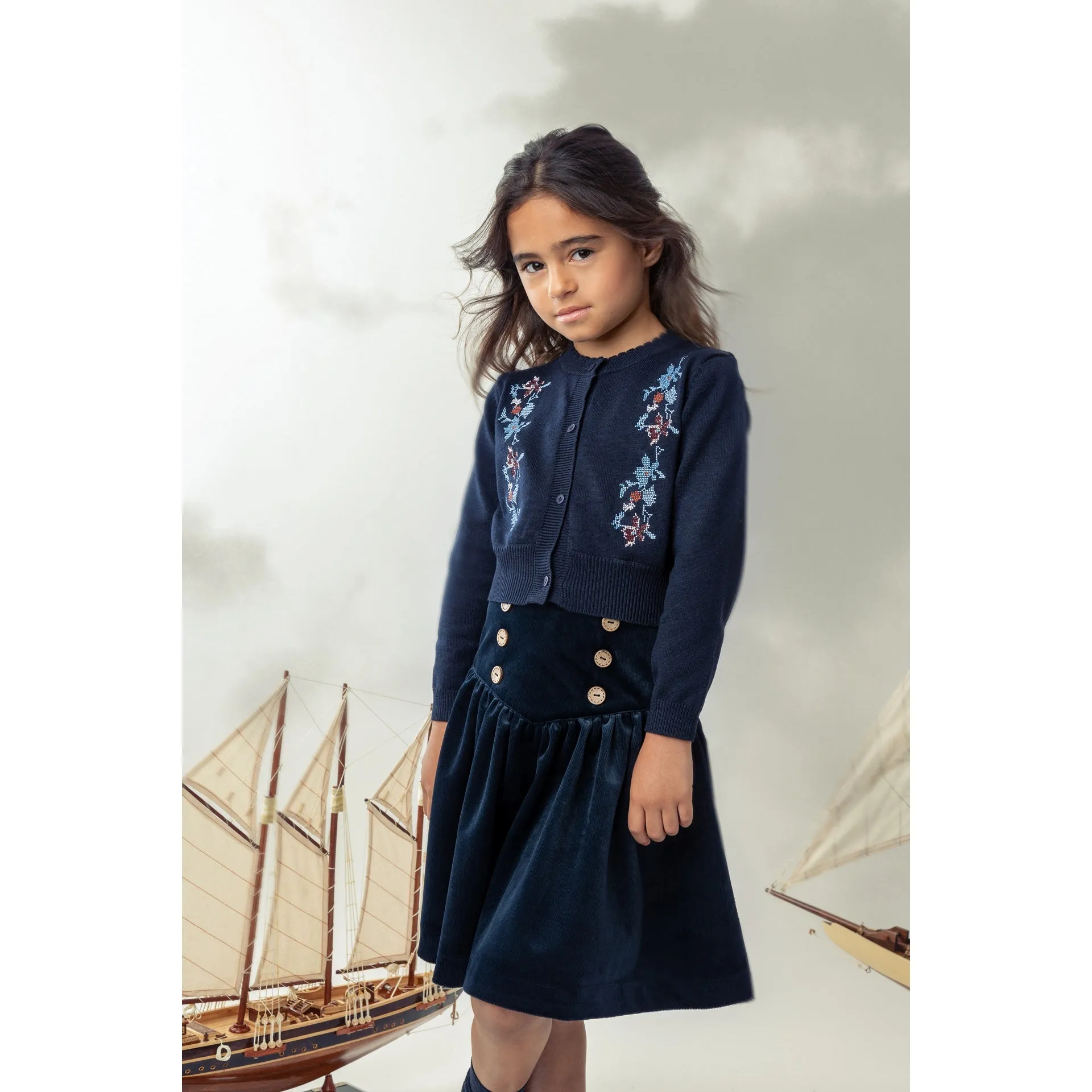 Belati Navy Velour Corduroy Skirt (BSK334)