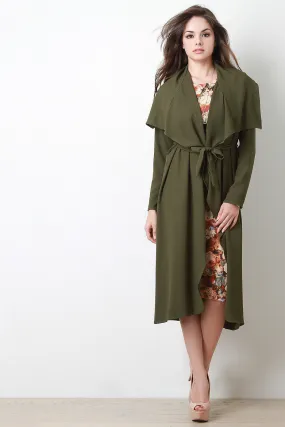 Belted Crepe Draped Longline Jacket