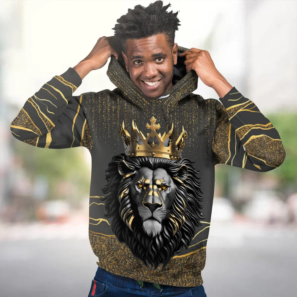 Black and Gold Lion All-over Hoodie