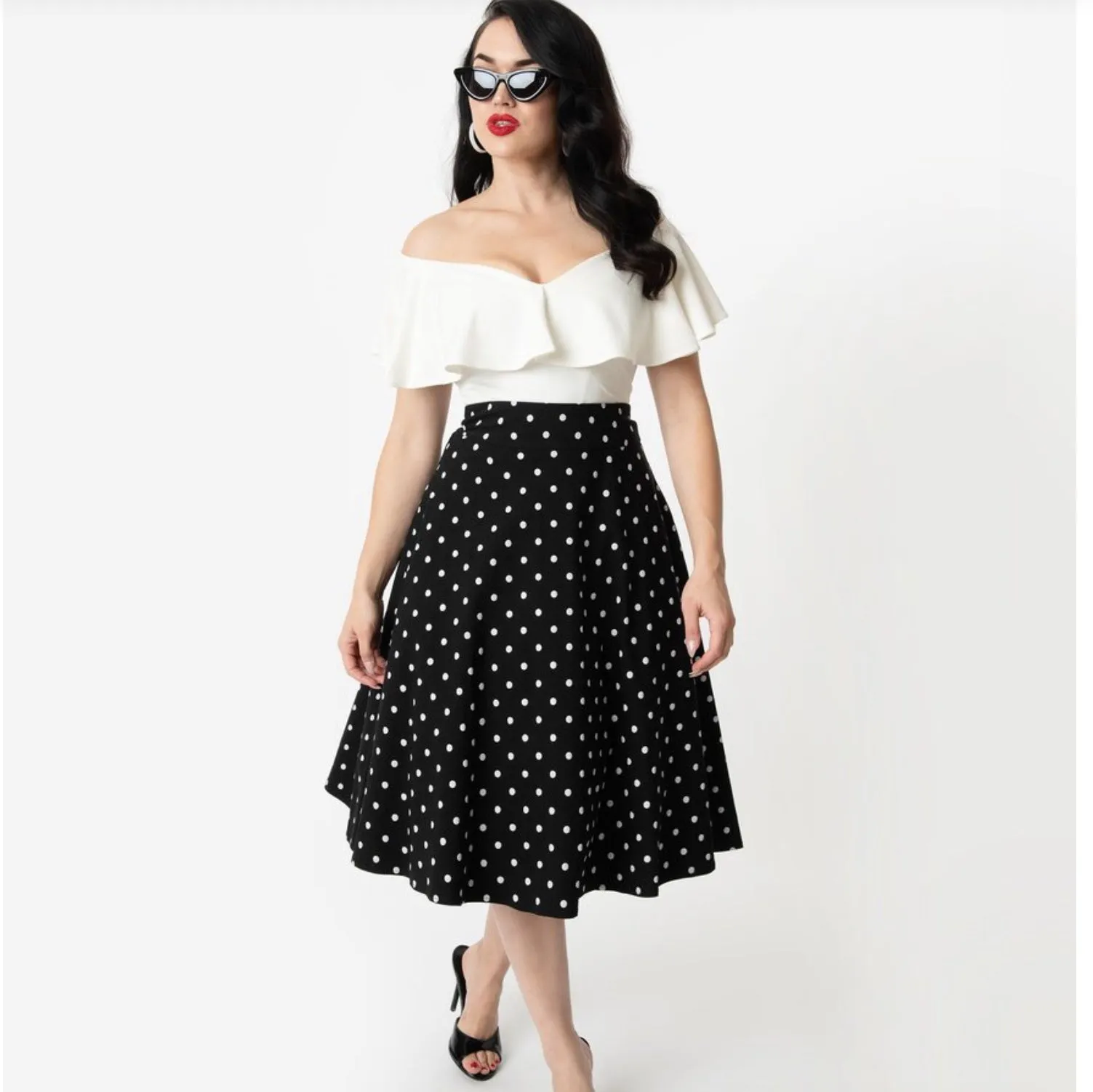 Black and White Polka Dot Vivian Skirt- Plus Size LAST ONE