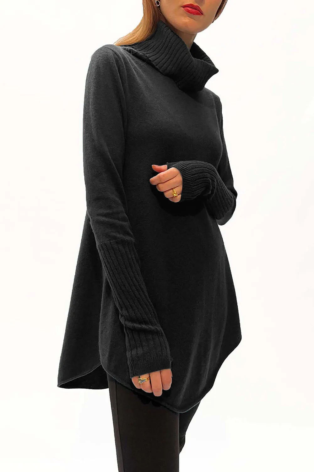 Black Cashmere Polo Neck