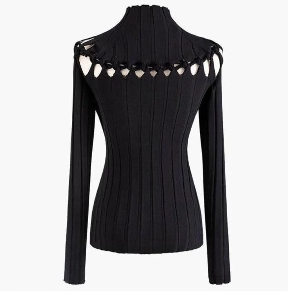 BLACK KNIT CUTOUT SWEATER