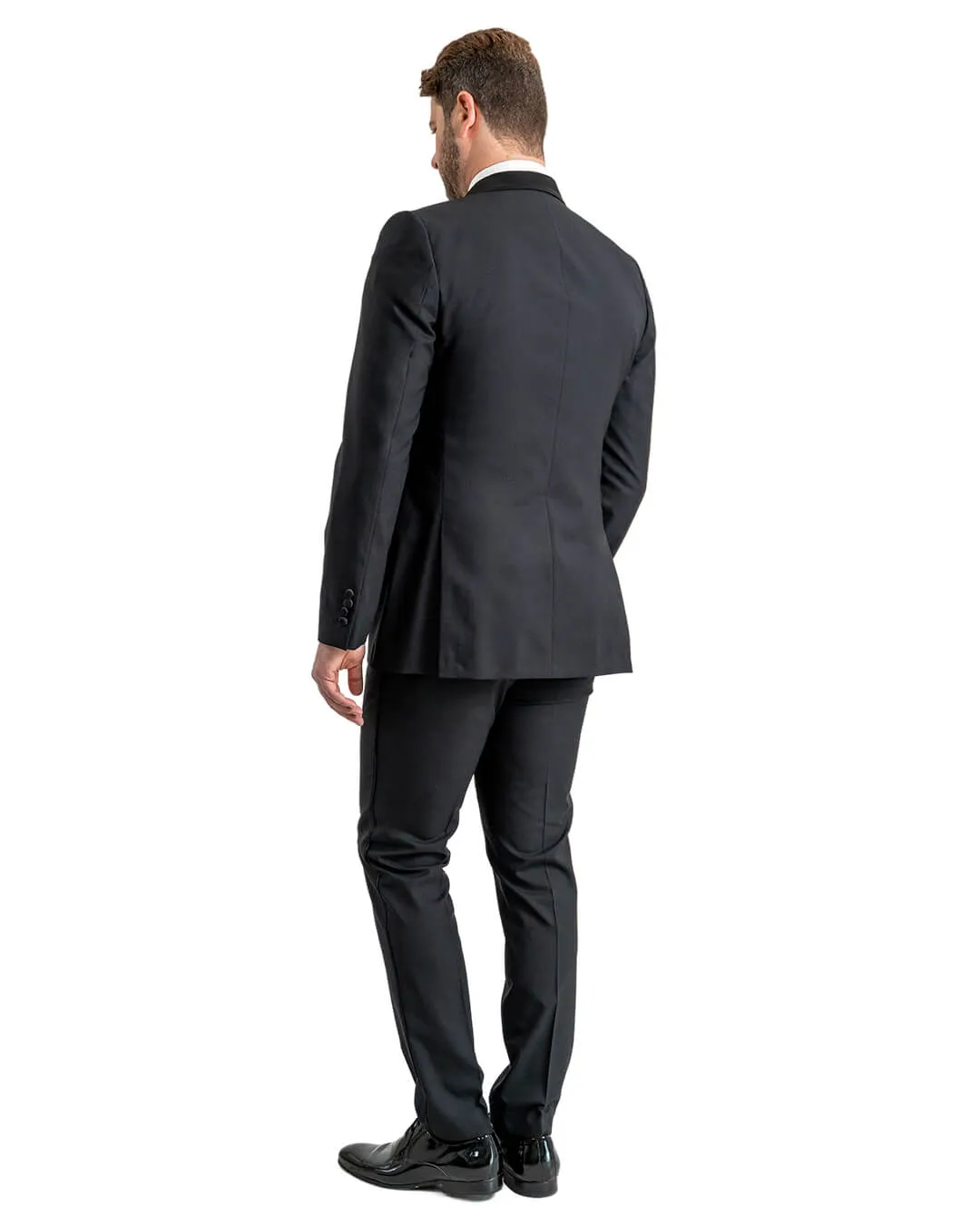 Black Wool Stretch Shawl Collar Tuxedo Jacket