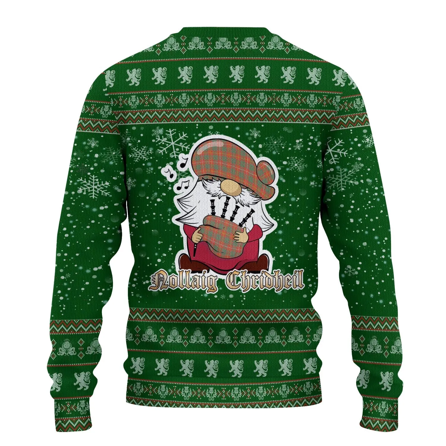 Bruce Ancient Clan Christmas Family Ugly Sweater with Funny Gnome Playing Bagpipes