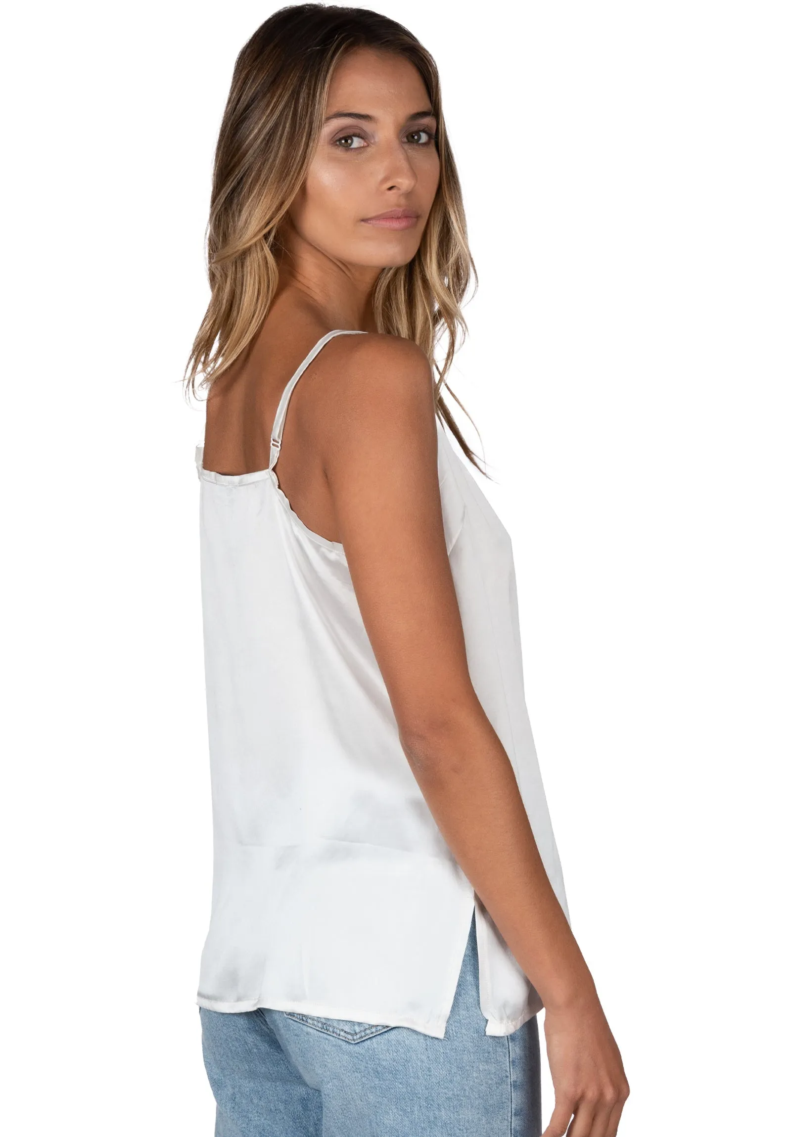 Cami-Silk White 100% Satin Silk Camisole