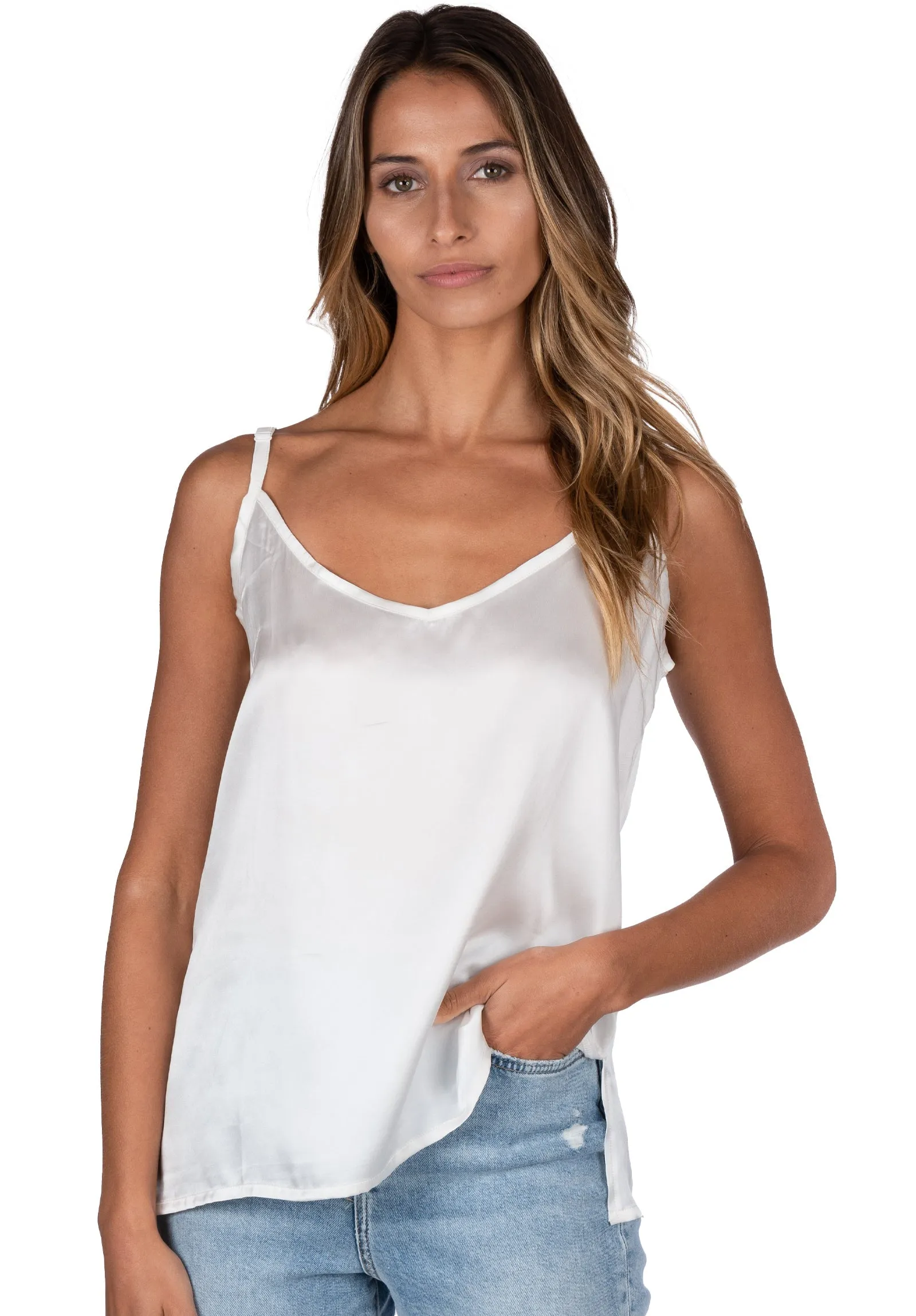 Cami-Silk White 100% Satin Silk Camisole