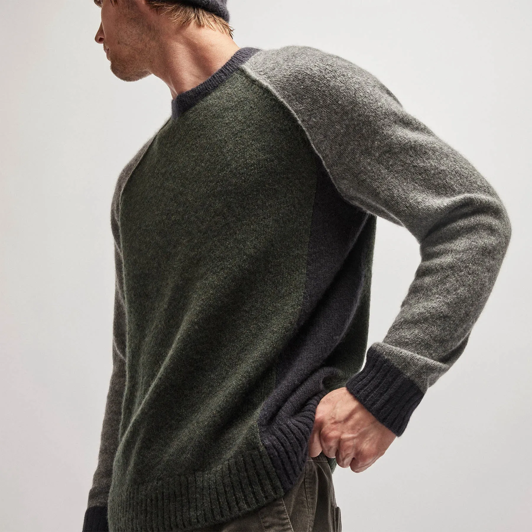 Cashmere Raglan Sweater - Shamrock/Thunder/Black