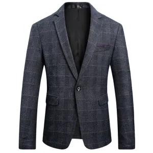 Casual Blazer Slim Fit Plaid Blazer Dark Blue