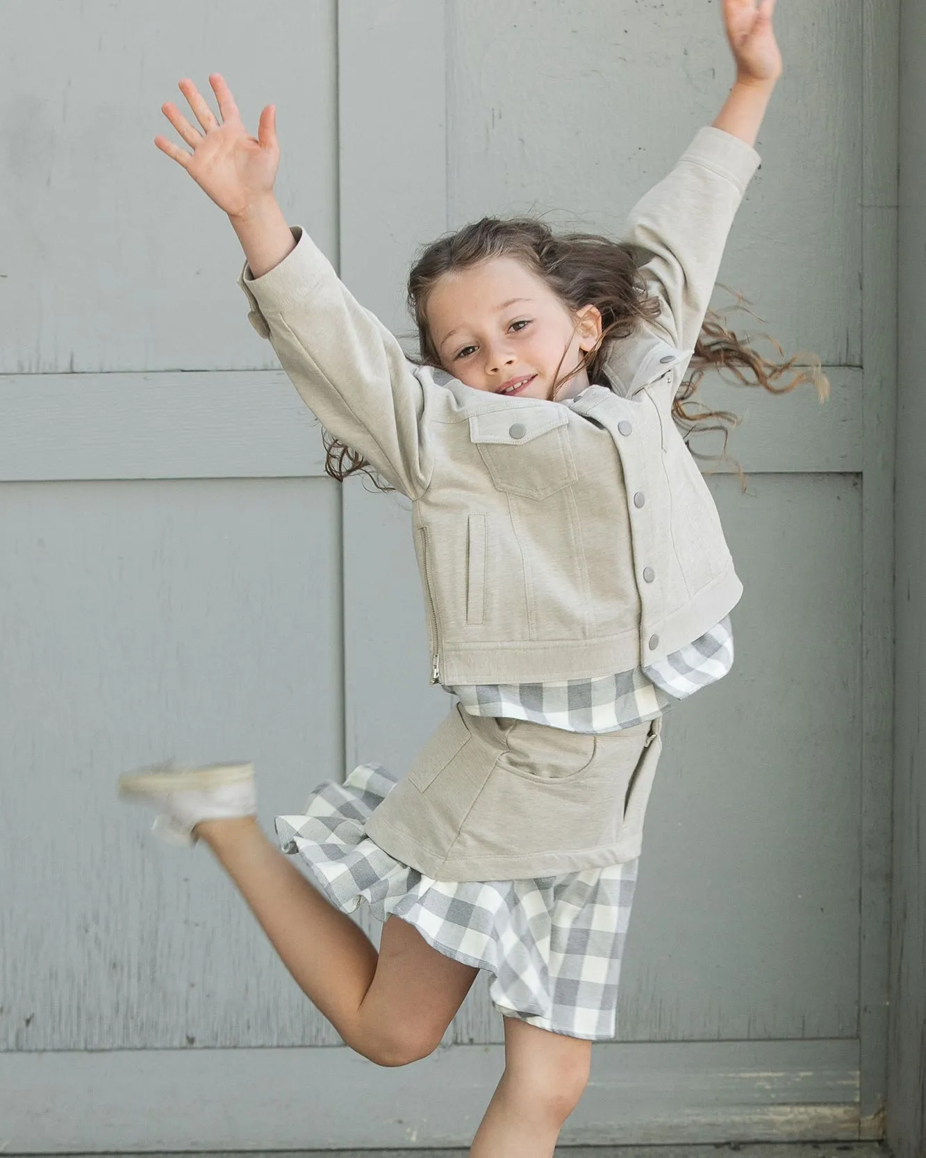 Check Flared Denim Skirt