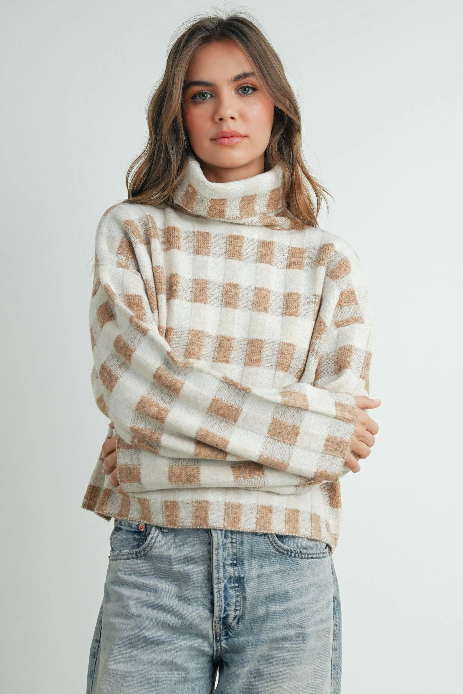 Checkered Turtleneck Sweater