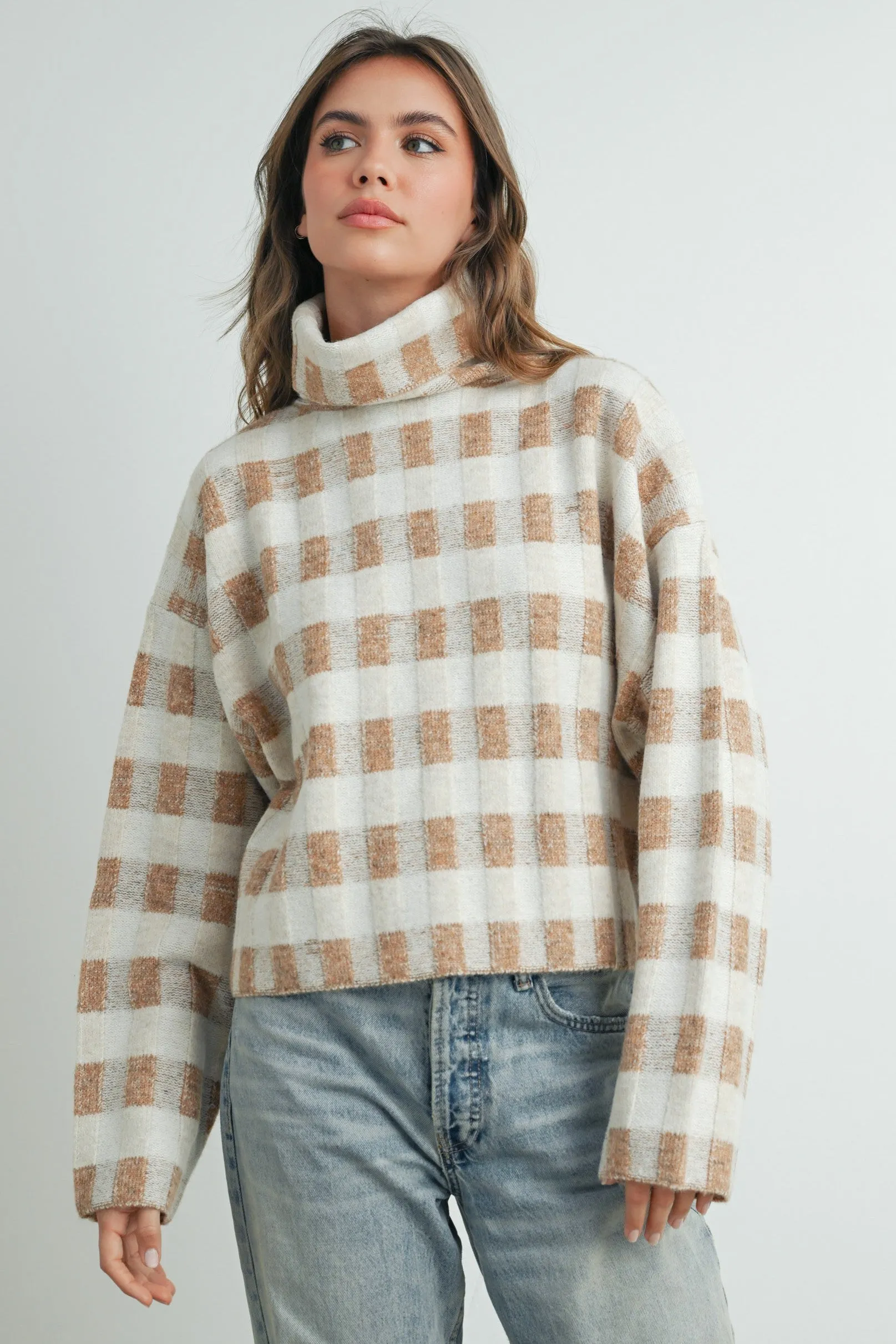 Checkered Turtleneck Sweater