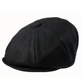 CHRISTYS' 8 Piece Baker Boy Melton Wool Flat Cap - Black