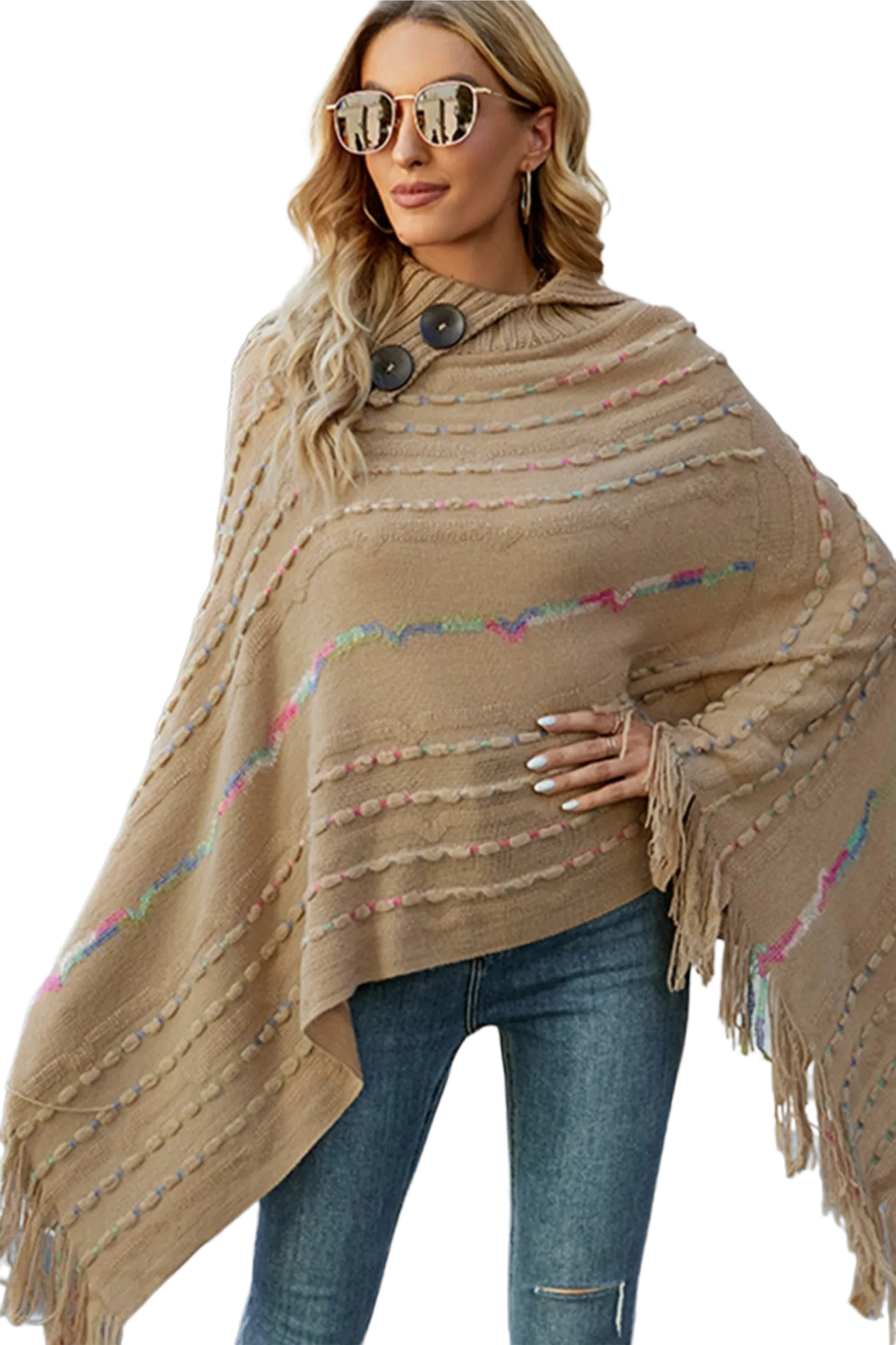 Cloak Sleeve Fringe Detail Poncho