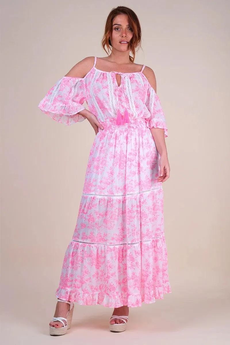 Cold Shoulder Maxi Dress Karena in Pink Print