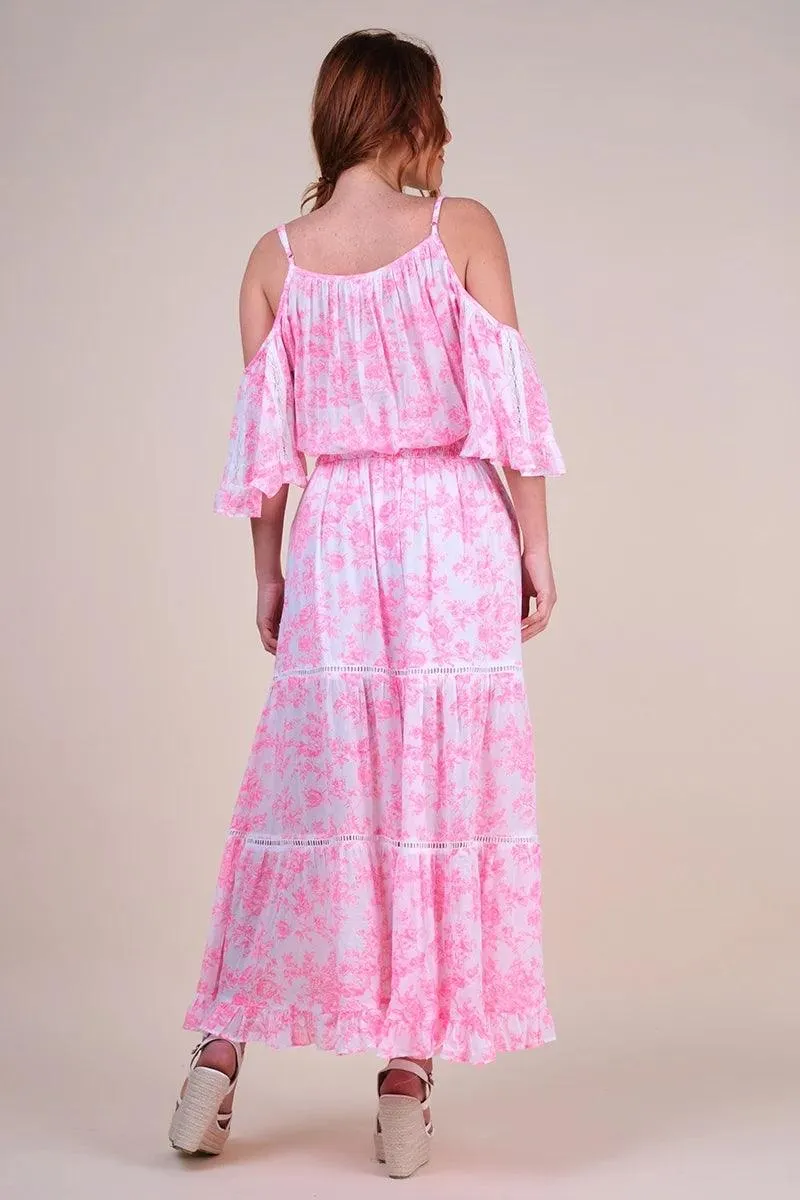 Cold Shoulder Maxi Dress Karena in Pink Print