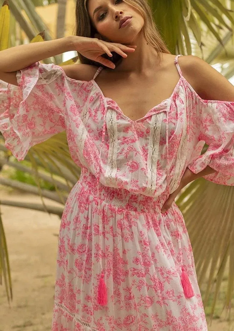 Cold Shoulder Maxi Dress Karena in Pink Print