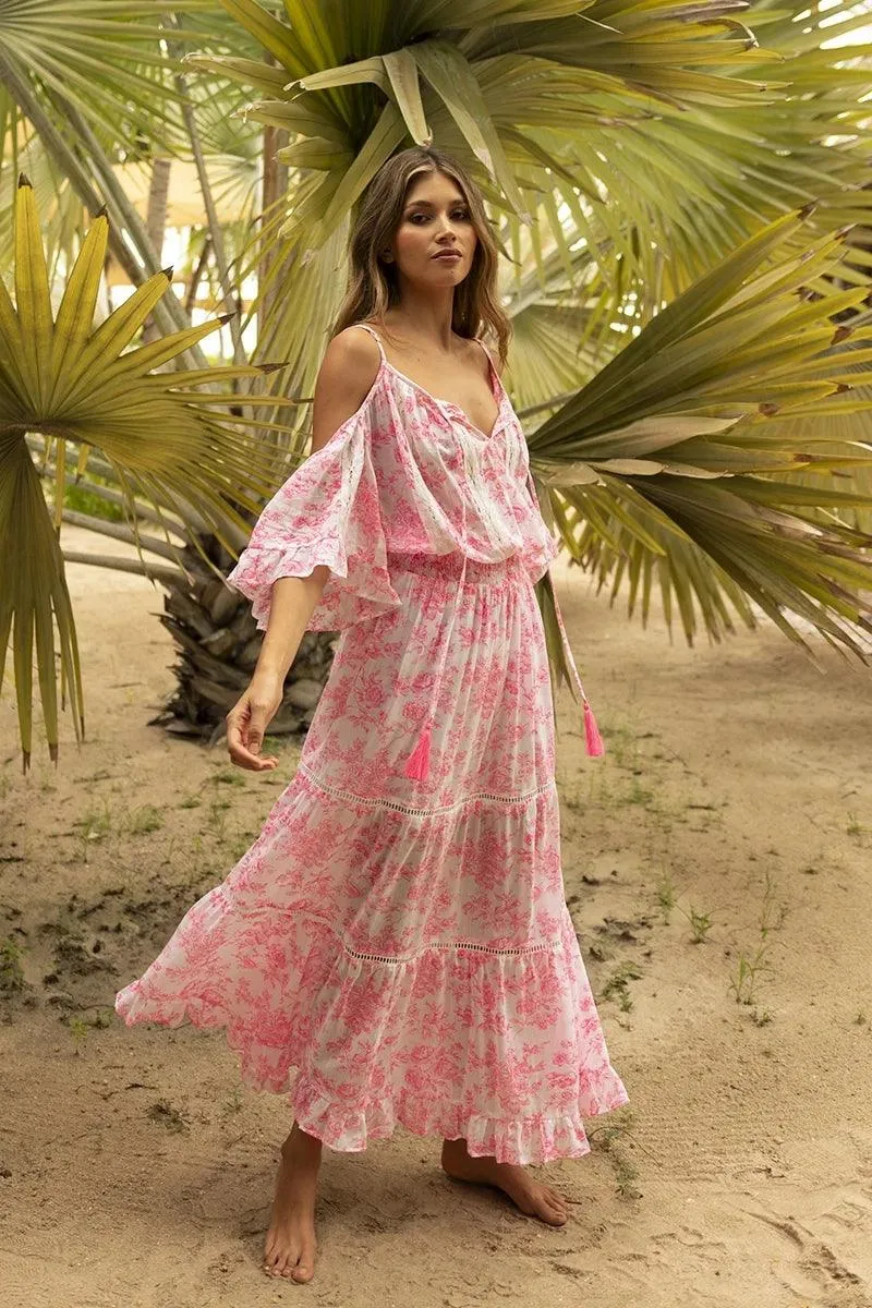 Cold Shoulder Maxi Dress Karena in Pink Print