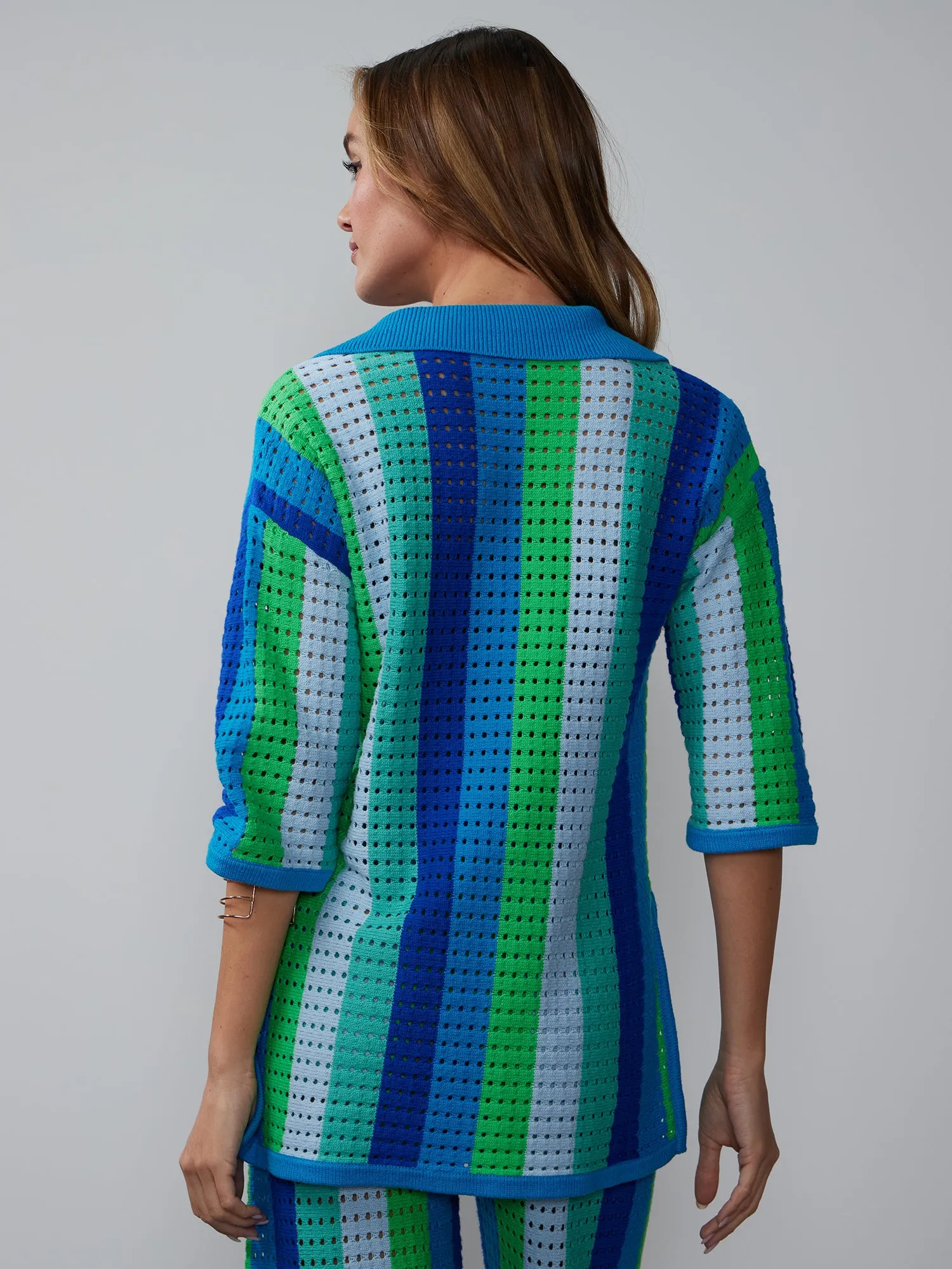 Collared Crochet Striped Tunic