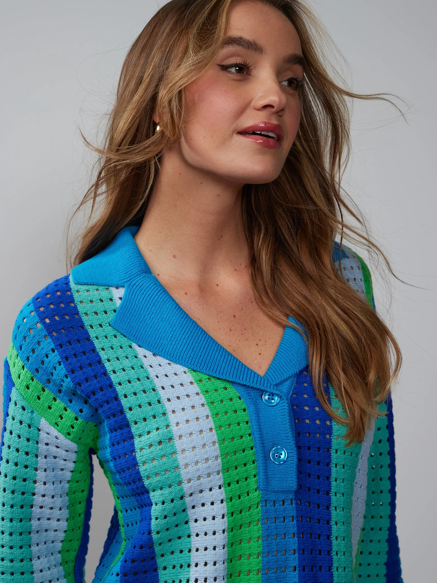 Collared Crochet Striped Tunic