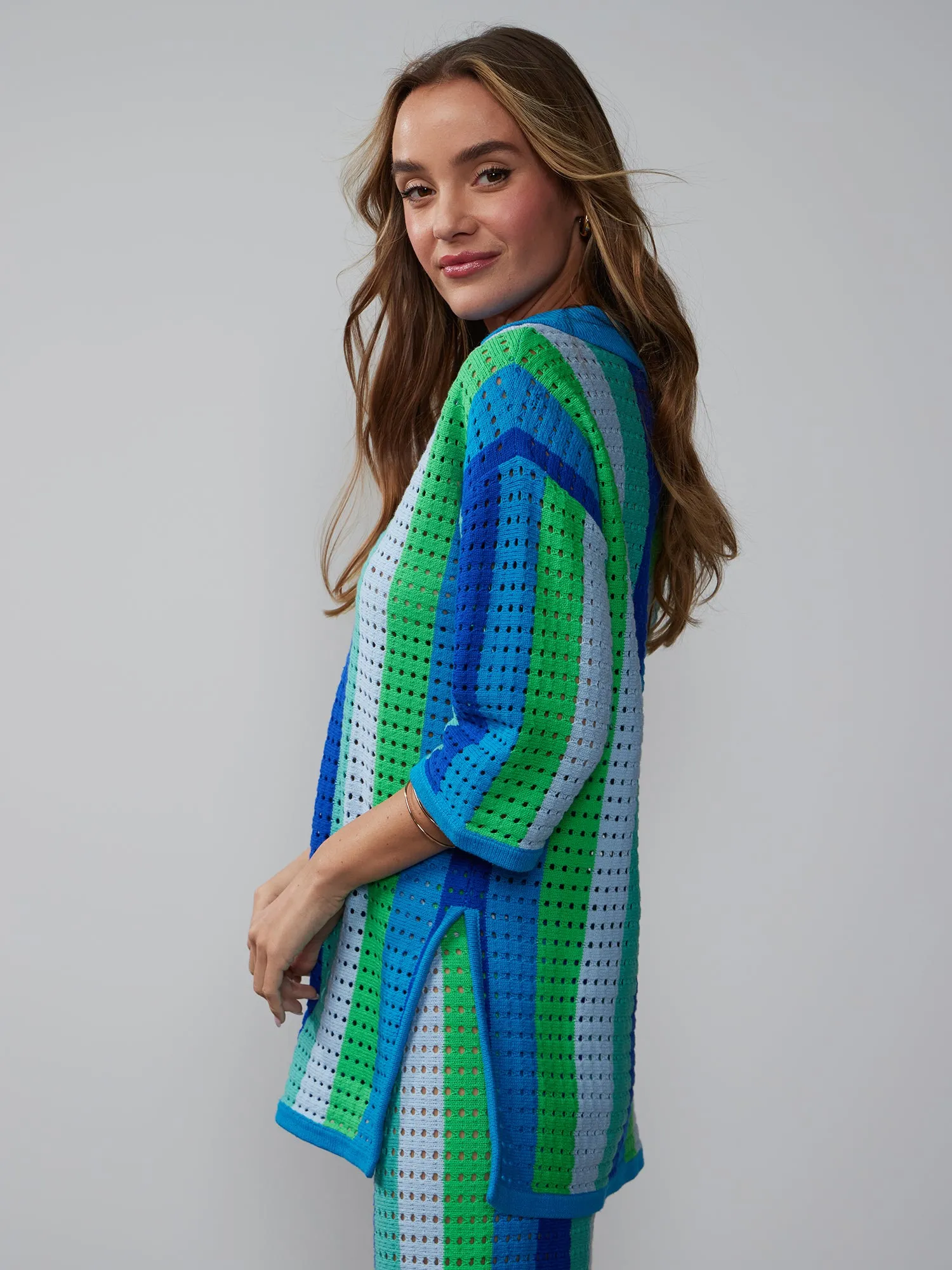 Collared Crochet Striped Tunic