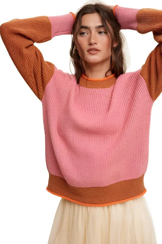 Color Block Ribbed Knit Sweater