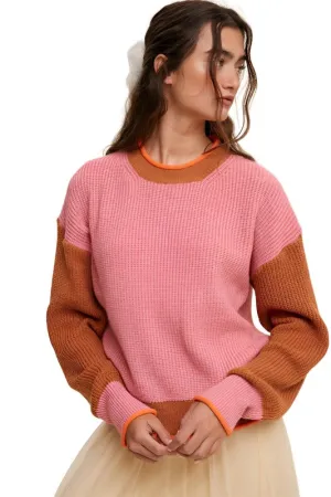 Color Block Ribbed Knit Sweater