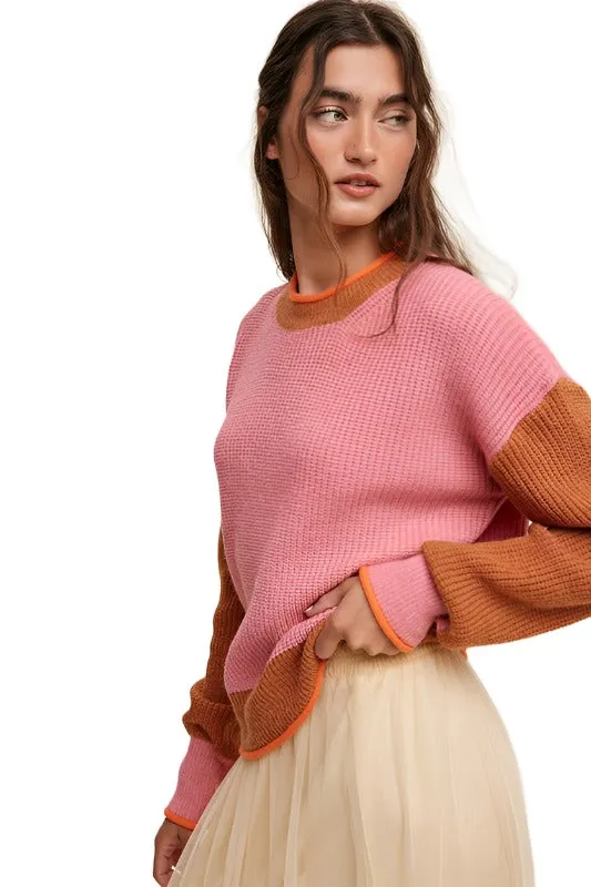 Color Block Ribbed Knit Sweater