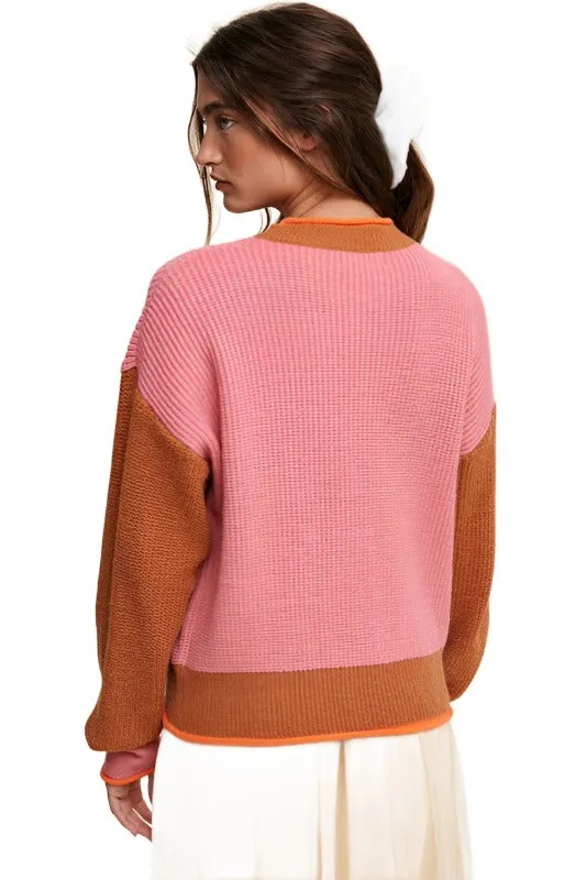 Color Block Ribbed Knit Sweater