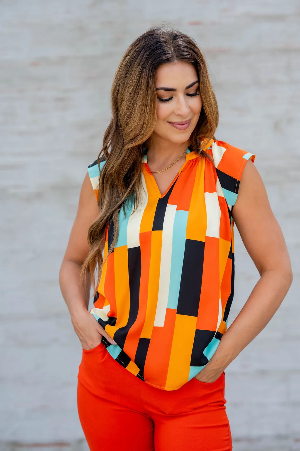 Color Blocked Flutter Trim Blouse