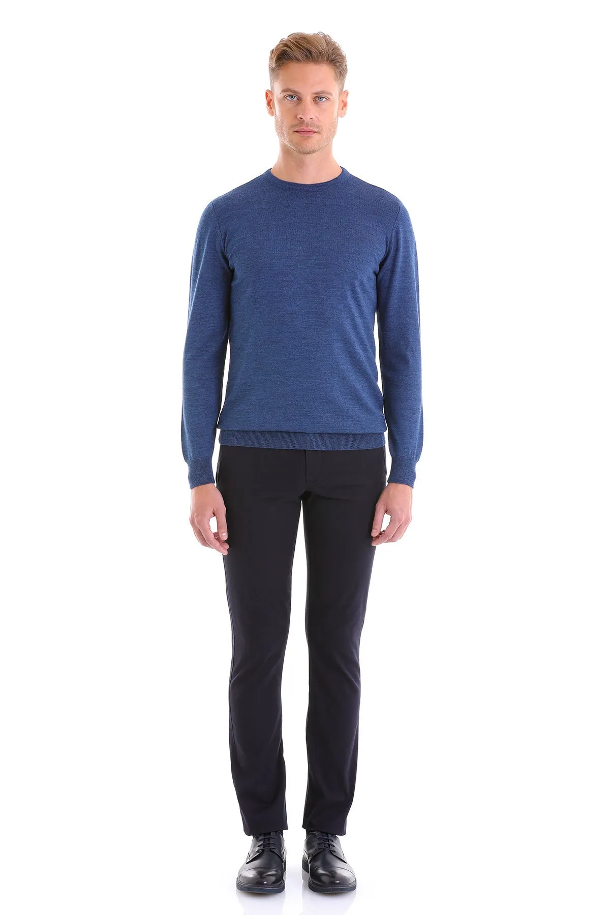 Comfort Fit Wool Blend Blue Mel Crewneck Sweater