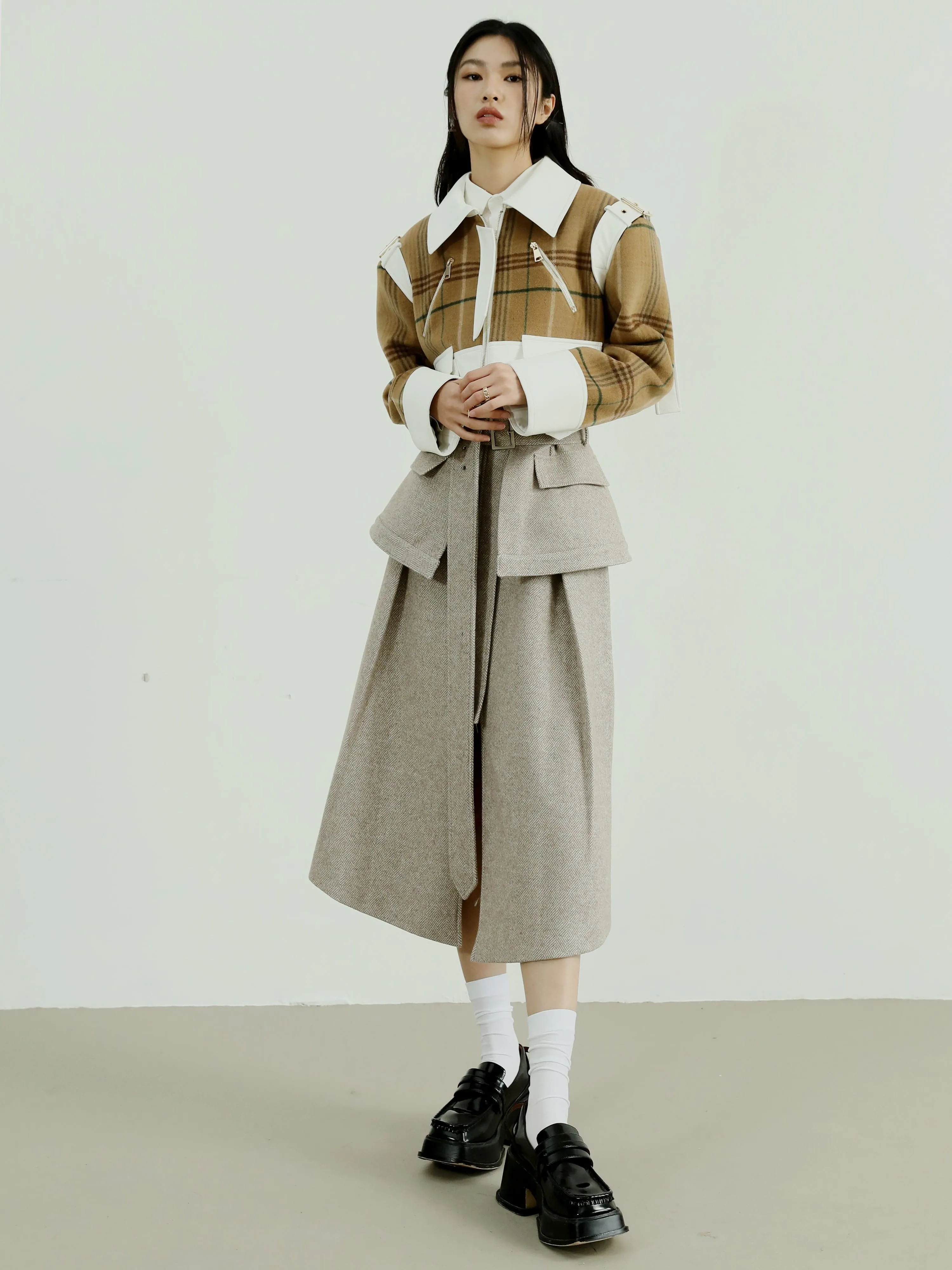 Contrast Shearling Jacket With Color Splicing