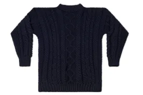 Crew Neck Aran Sweater In Navy