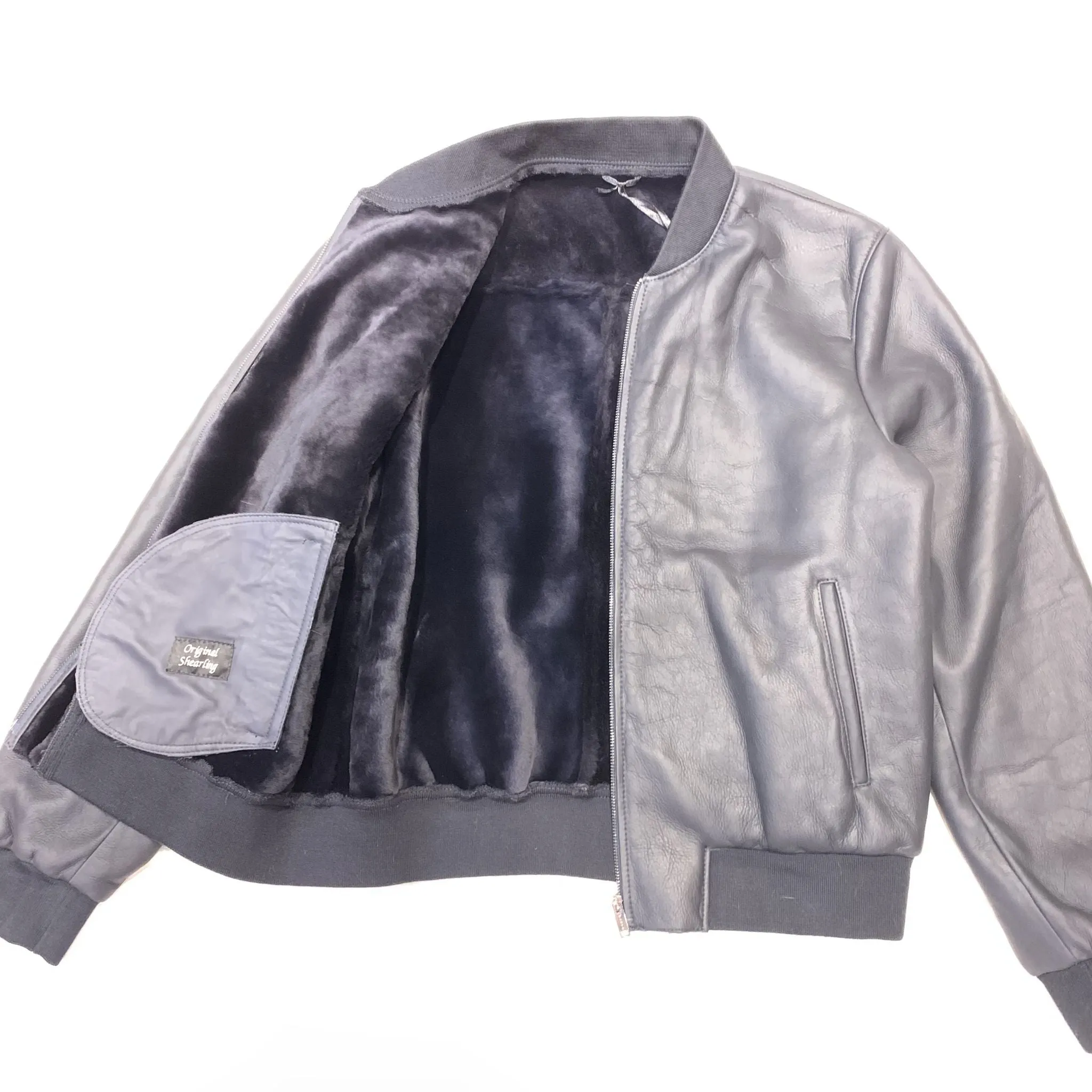 Daniels Leather Men's Grey Bomber Shearling Jacket