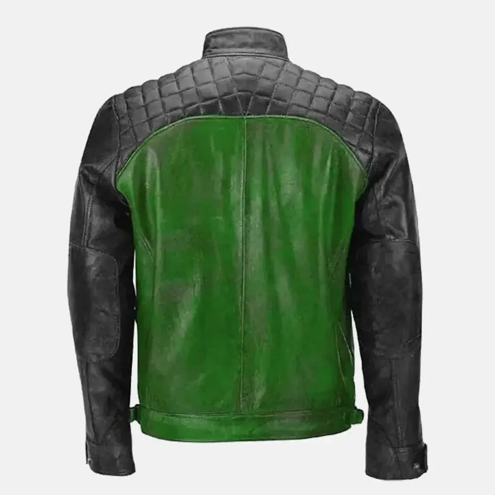 Dark Green Leather Biker Jacket | Men's Biker Jacket