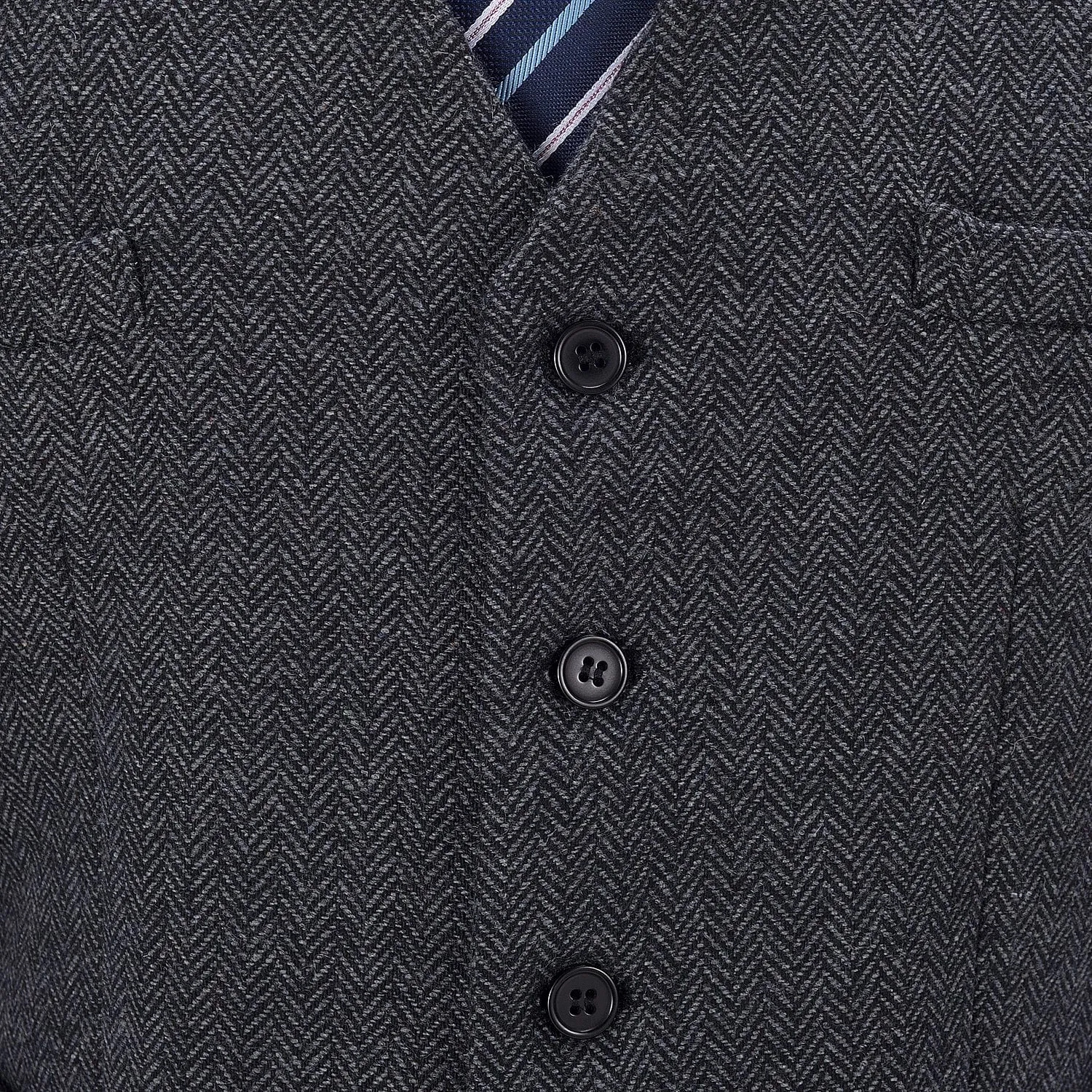 Dark Grey Herringbone V Neck Waistcoat