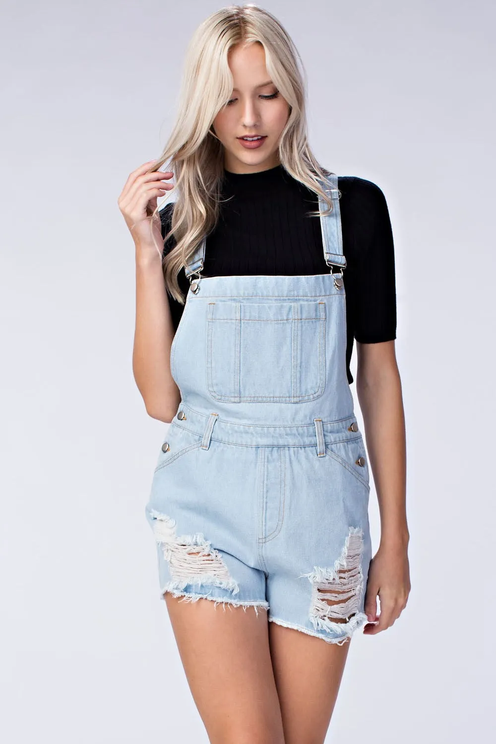 Denim Distressed Overalls