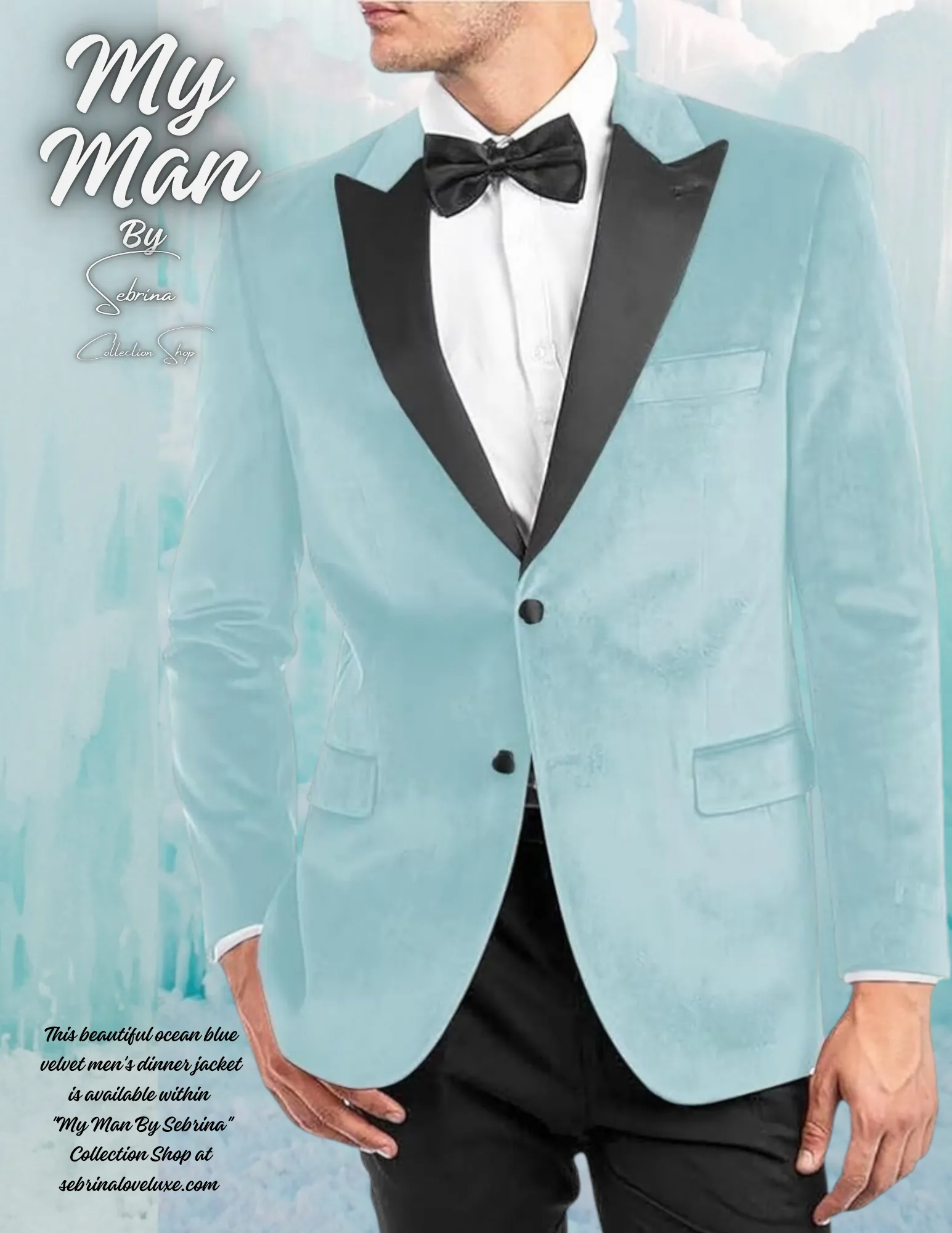 Elegant Ocean Blue Velvet Blue Dinner Formal Jacket