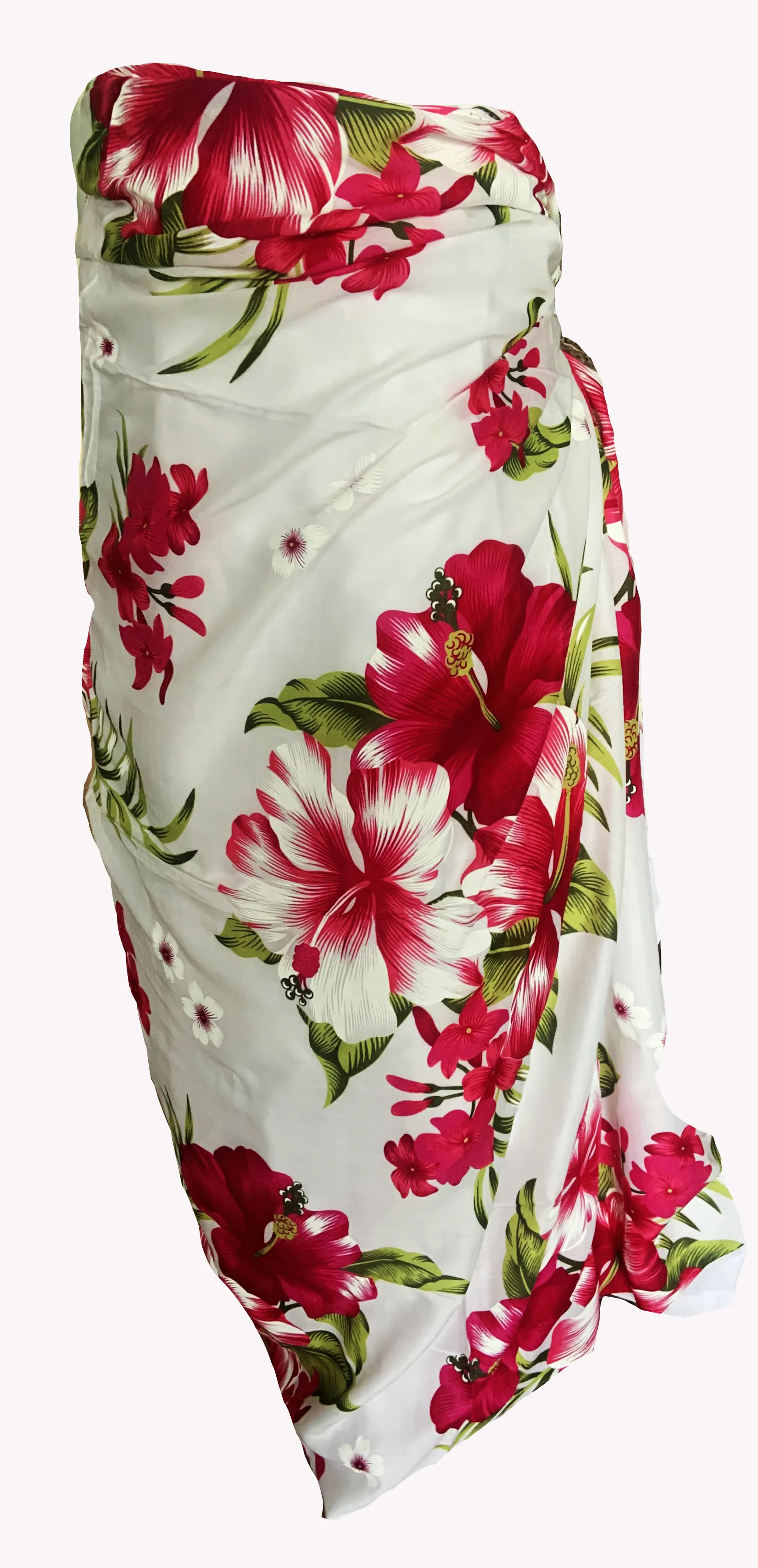 Elegant White Sarong with Red Flower Pattern  - Sophisticated Beach Cover-Up