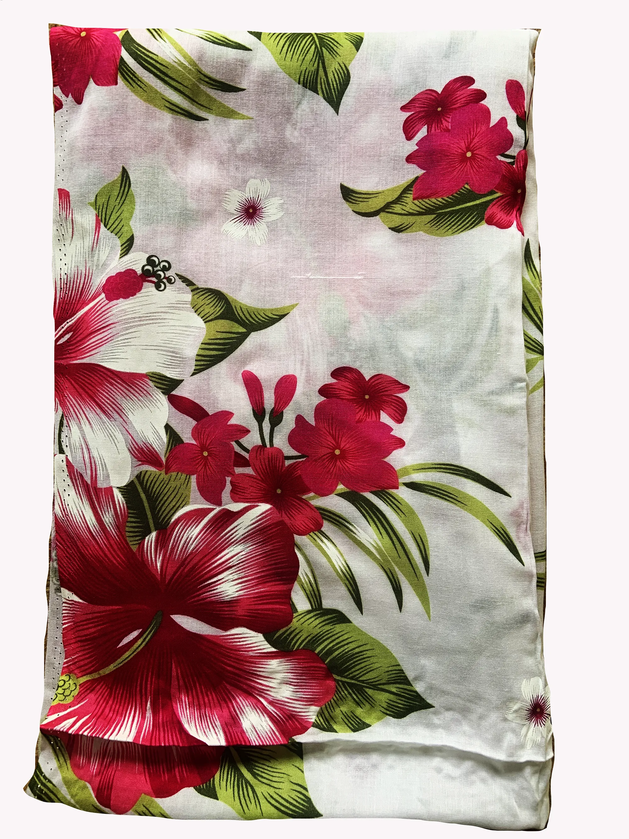 Elegant White Sarong with Red Flower Pattern  - Sophisticated Beach Cover-Up