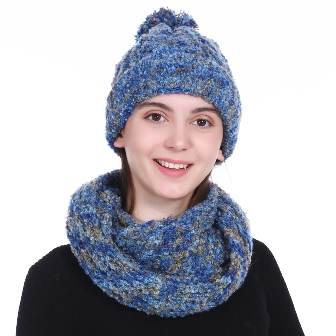 Empire Cove 2 Piece Knit Cuff Beanie Scarf Gift Set Pom Pom Winter