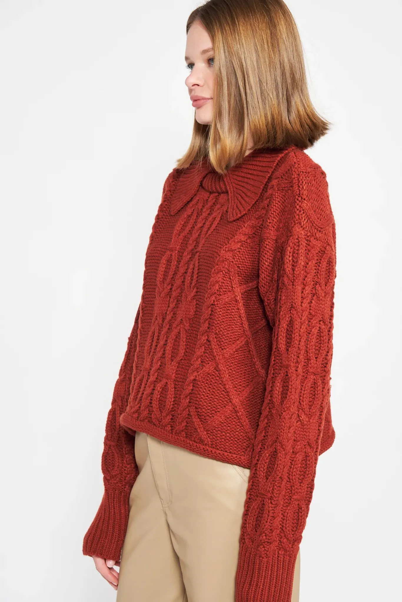 En Saison Cognac Chunky Knit Collar Sweater