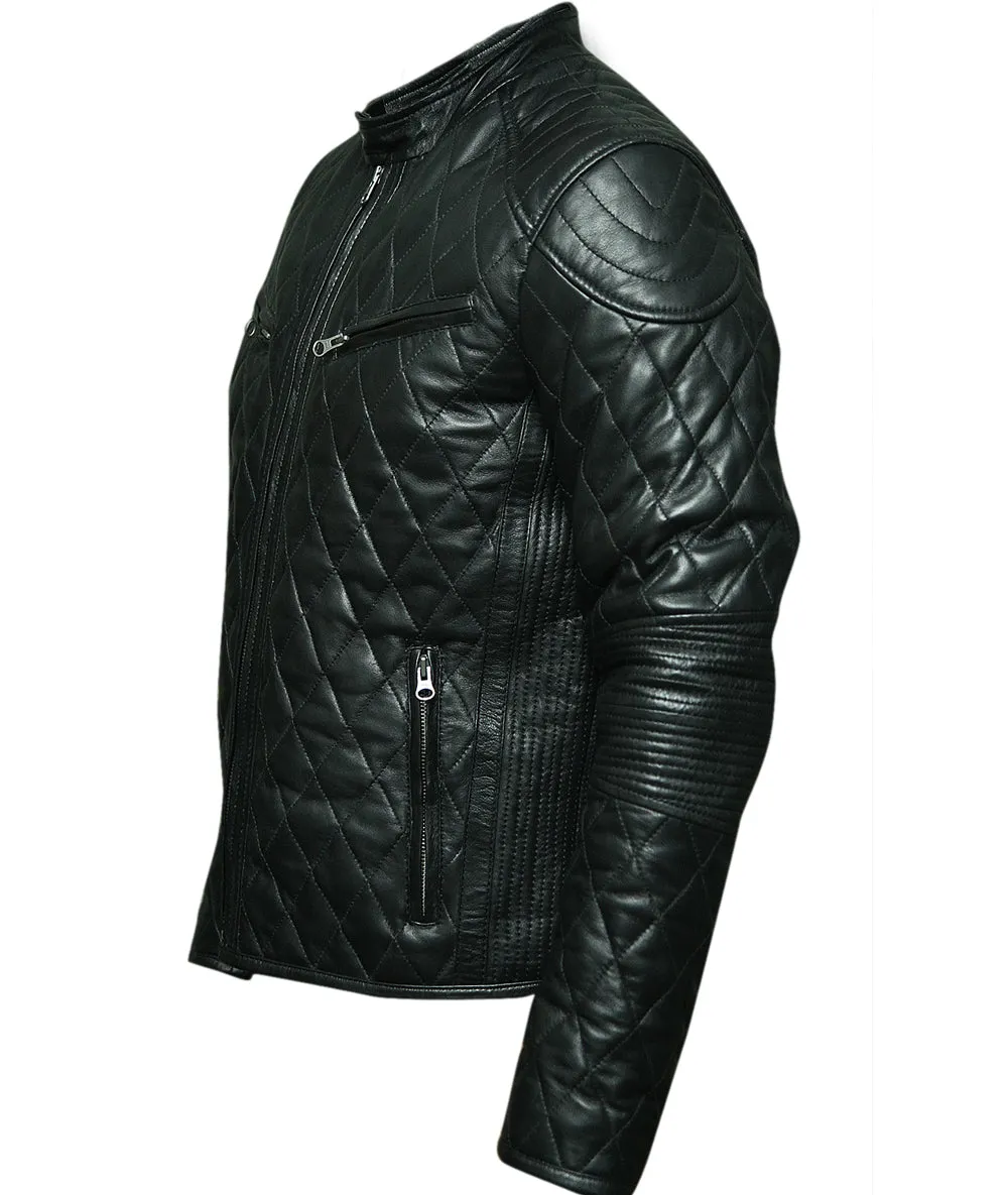 Exotic Quilted Bomber Leather Jacket For Men