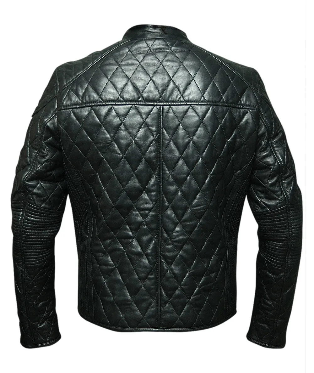 Exotic Quilted Bomber Leather Jacket For Men