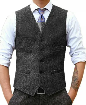 Fashion Men's Suit Vest Herringbone V Neck Waistcoat