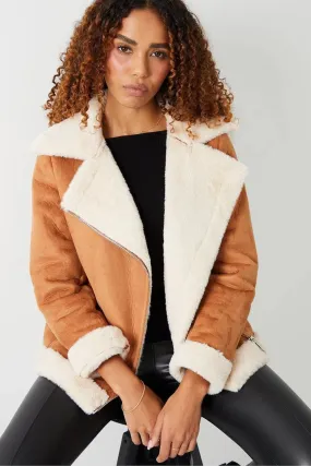 Faux Fur Lined Shearling Jacket