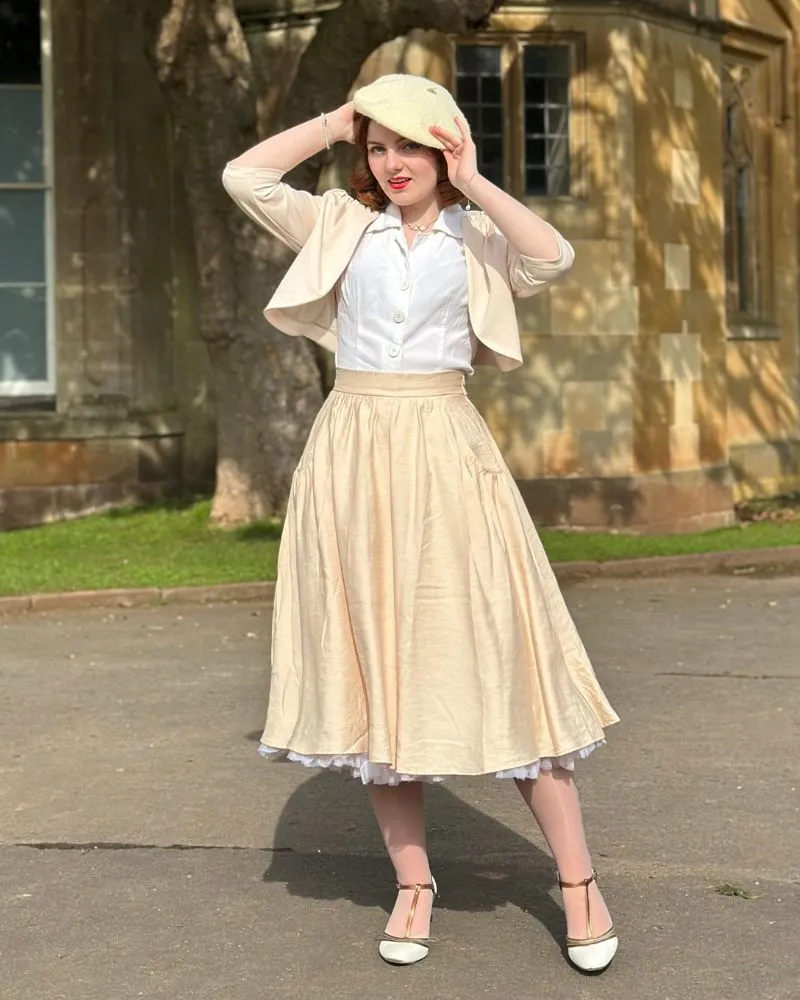 Faux Linen Skirt with Pockets Vintage Swing Skirt Elastic Waist Flared A Line Skirts