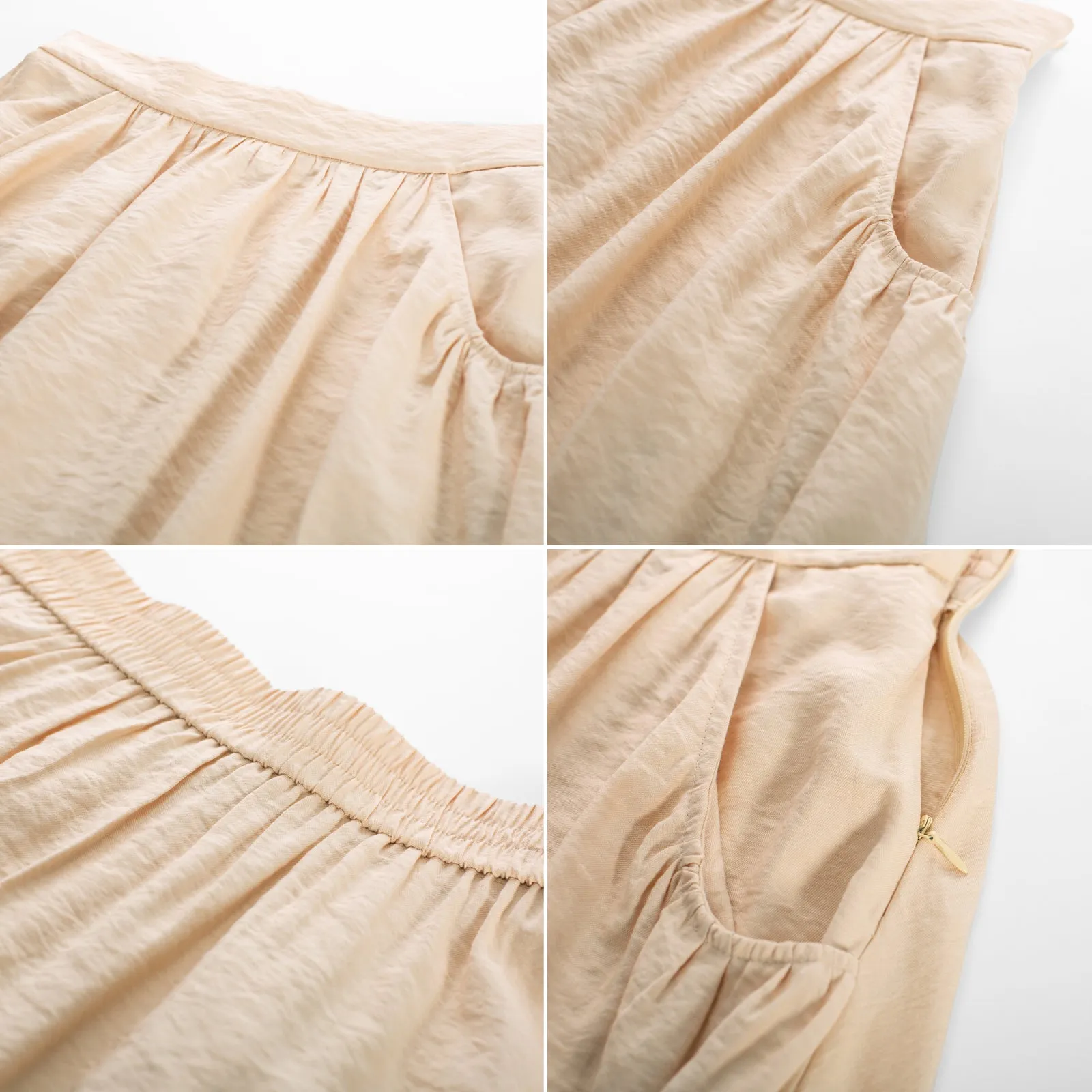 Faux Linen Skirt with Pockets Vintage Swing Skirt Elastic Waist Flared A Line Skirts